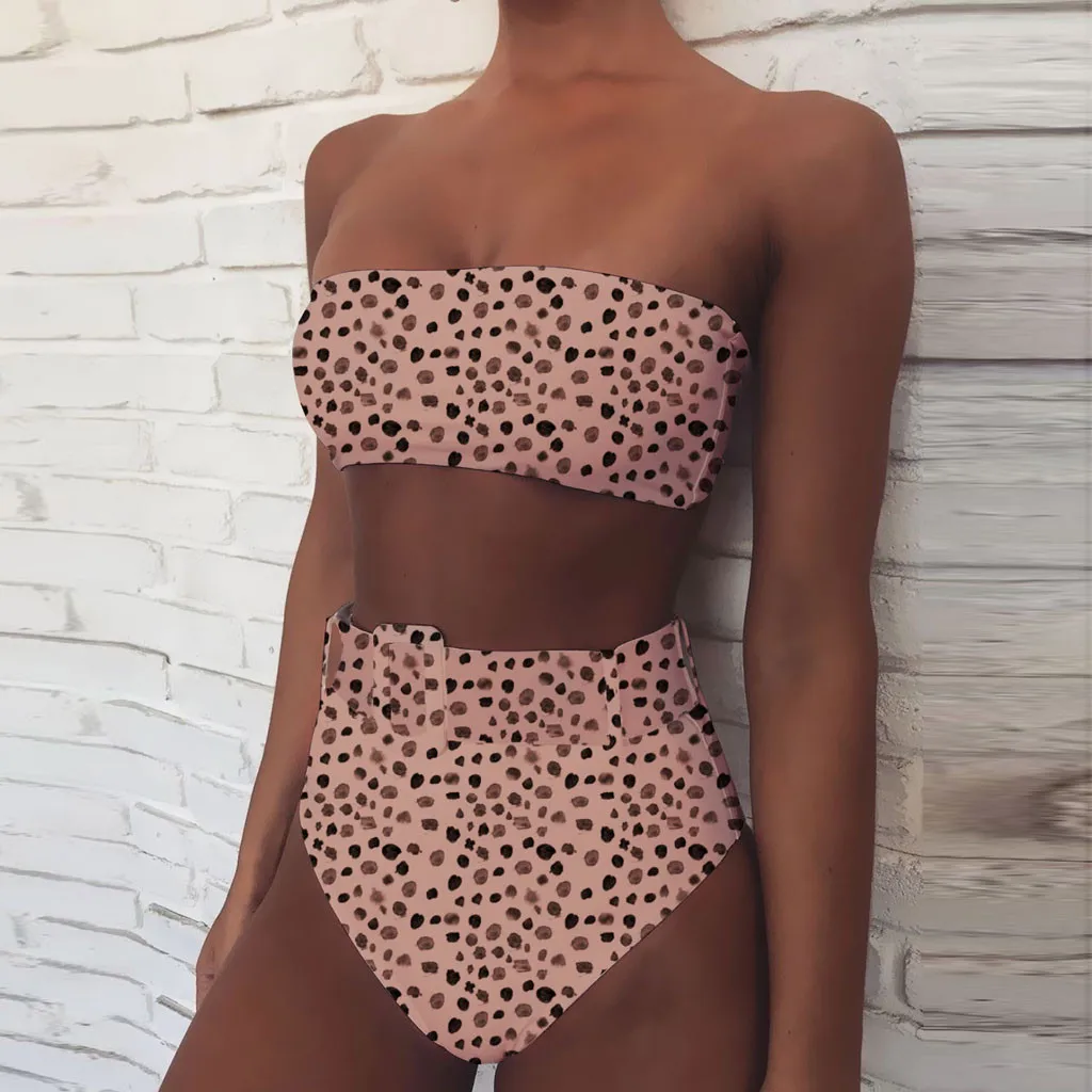 Women Swimsuit Sexy Solid Buckle BikiniPadded High Waiste Swimwear Set Sexy Bkini Bathing Suit Summer Solid Print Tankini