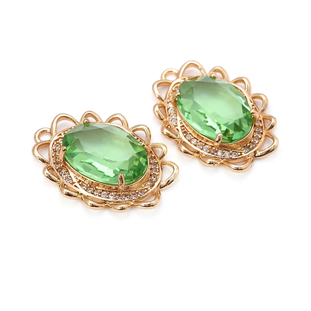 18K Gold Color Brass Zircon Glass Oval Shape Connect Charms Pendants High Quality Diy Jewelry Accessories Making Materials