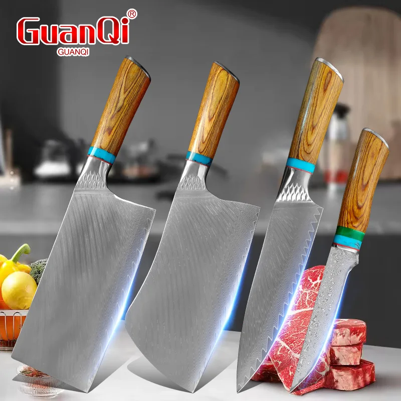 Küchen-Allzweckmesser aus Damaszener Stahl, Kochmesser zum Schneiden von Gemüse und Fleisch, Schälmesser für Obst mit Holzgriff, Kochutensilien