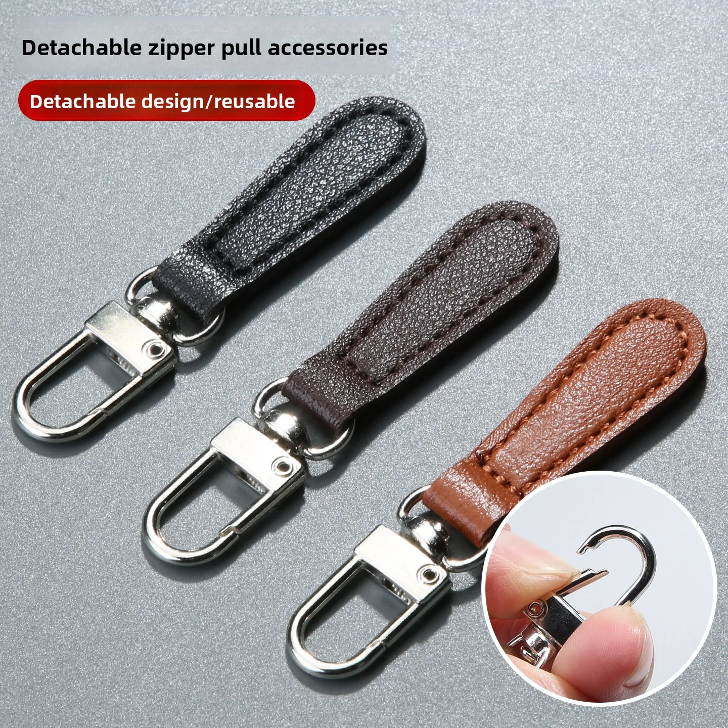 

Detachable Leather Zipper Pulls Non-Leather Clothing Backpack Replacement Zipper Heads Pendants Metal Accessories DIY Sewing