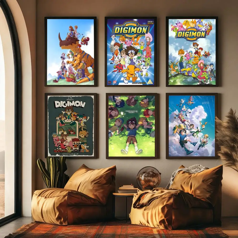 Anime Digital Monster Digimon Poster For Office Bedroom Coffee Home Decor Durable Waterproof Aesthetic Stickers Wall Art HD