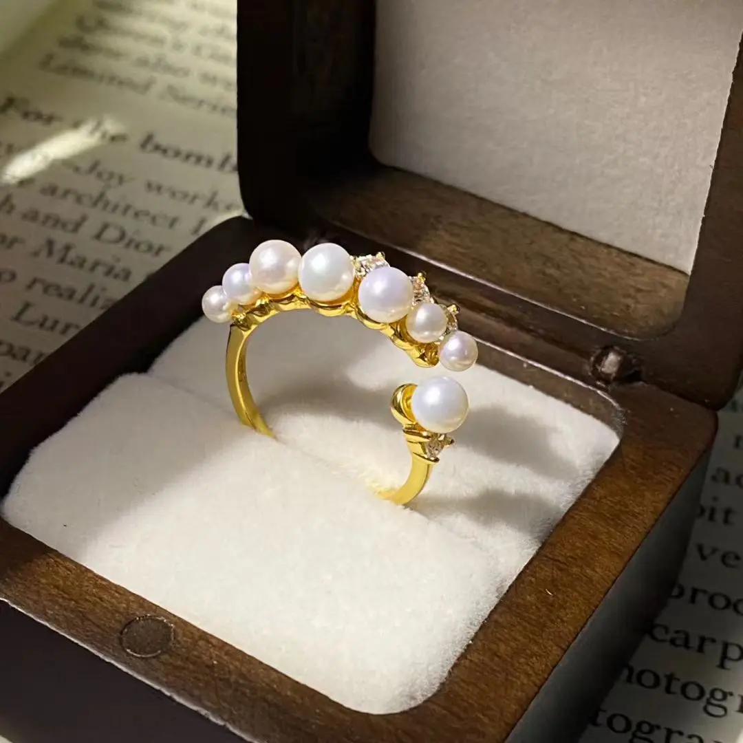 

S925 Sterling Silver Adjustable Ring Mount Settings Findings Mountings Accessory Parts Fittings for 3-3.5mm Pearls 5pcs/lot