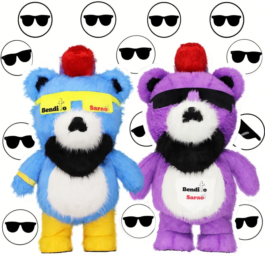 

Inflatable Sunglasses Bear Costume Mascot Parade Adult Character Cosplay Halloween Bounce Club Party Event Plush Set