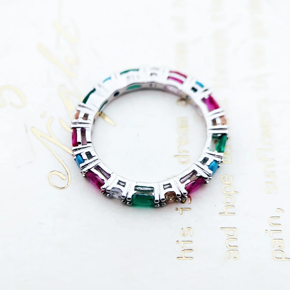 Colorful Stones Royal Ring,Europe Style Bridal Sets Glam Fashion Jewelry For Women Gift In 925 Sterling Silver