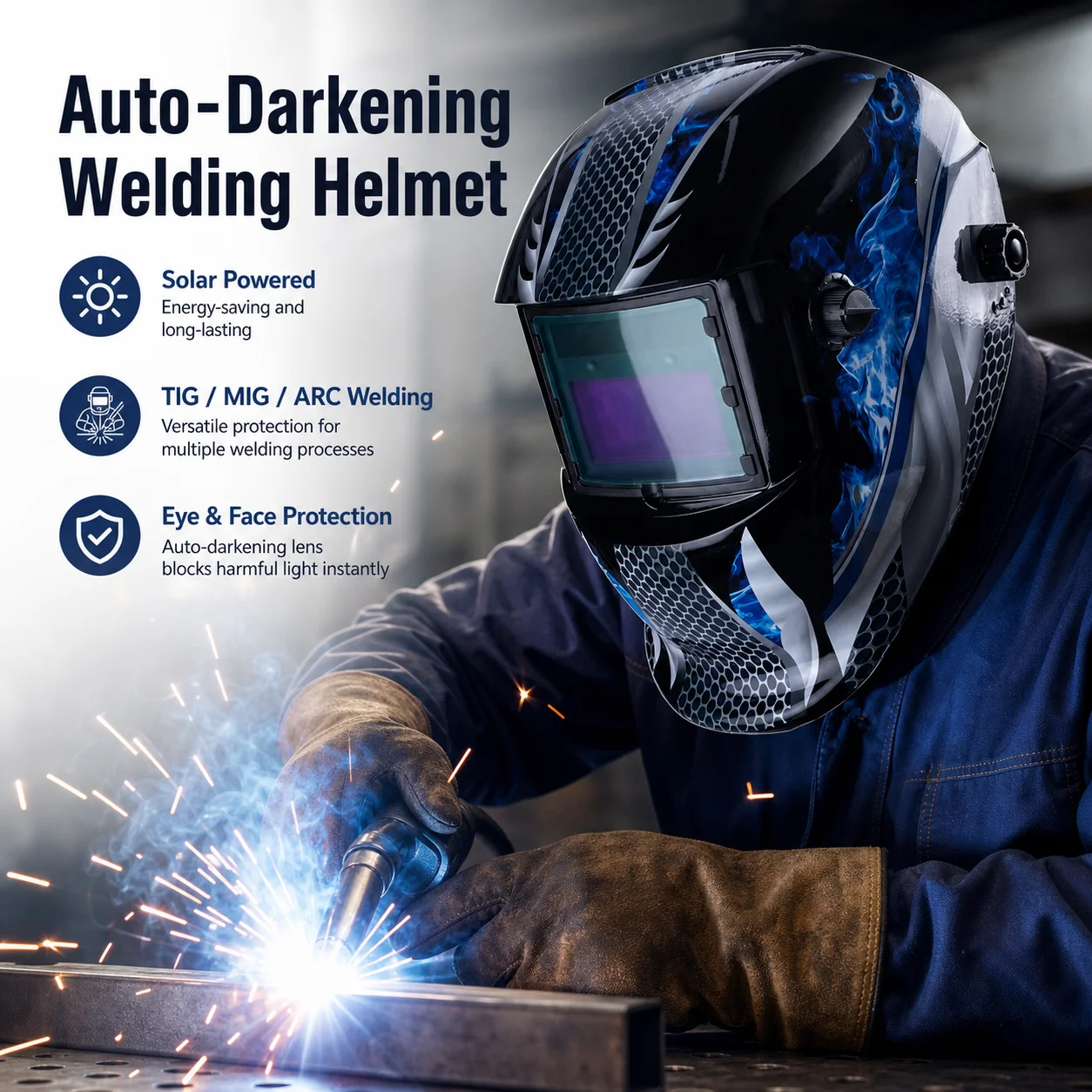 

Welding Helmet Flame Resistant Function Protection Welding Mask with Glass Lens Automatic Darkening Welding Protection Mask