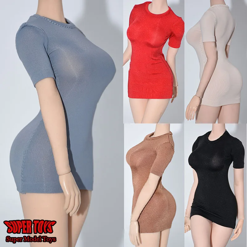 

1/6 Scale Female Soldier Half Sleeve Ice Silk Dress Fashion Solid Color Top Bottoming Shirt Fit 12'' TBL PH Action Figure Body