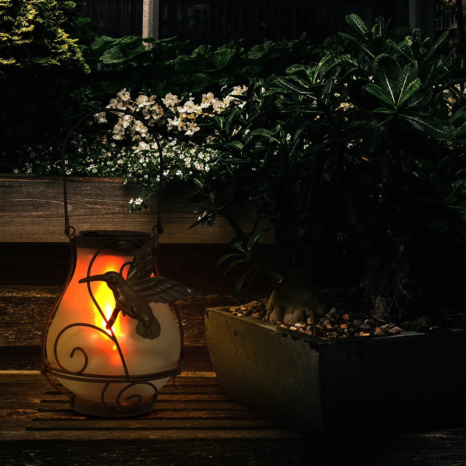 1 قطعة ضوء الشمس فراشة ديكور فانوس معلق حديقة في الهواء الطلق تعمل بالطاقة الشمسية الحديد الزجاج مصباح بعمود قلادة الخفيفة #1