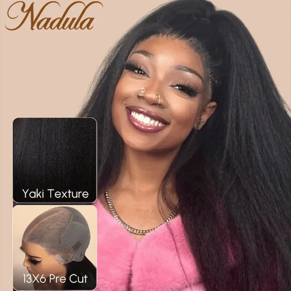 

Nadula 13x6 Pre-Everything Wig|Yaki Straight Kinky Edges Crystal Lace Front Ear to Ear Put on and Go Wig With 4C Curly Baby Hair