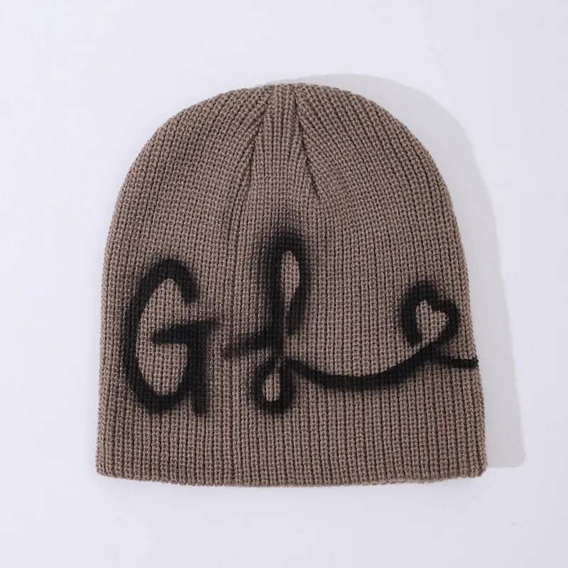 Cross-border autumn and winter printed knitted hat, large head circumference, fashionable and warm woolen hat
