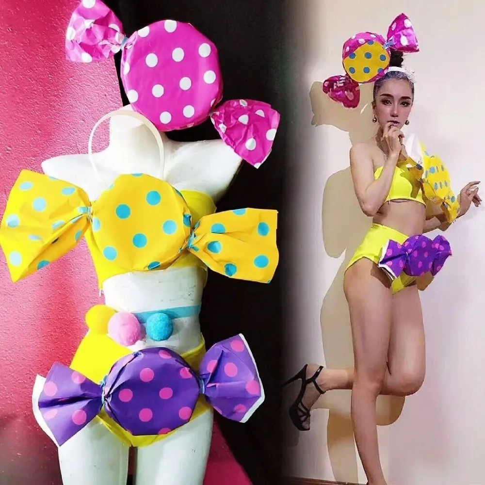 

Новый горячий костюм конфет для девочек, сценическое танцевальное шоу, женский комплект одежды для рождественского Хэллоуина, ночного клуба, бара, сексуального джазового танца