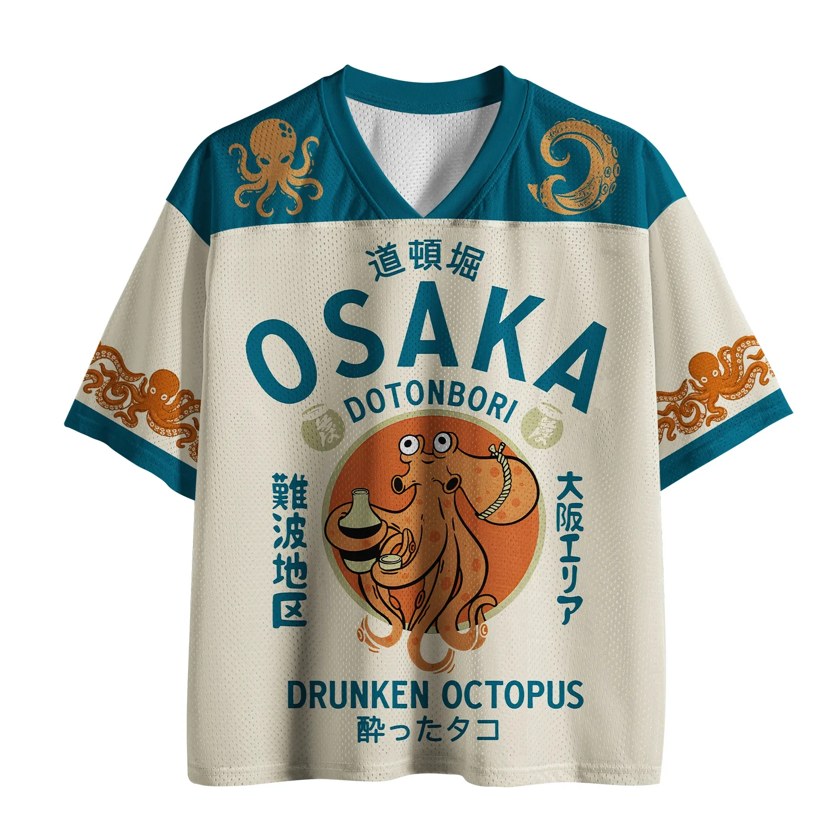 Vintage Drunken Octopus Japan 3D Printed Jersey Men Summer Harajuku Outdoors T-shirt Breathable Quick Drying Streetwear Clothing