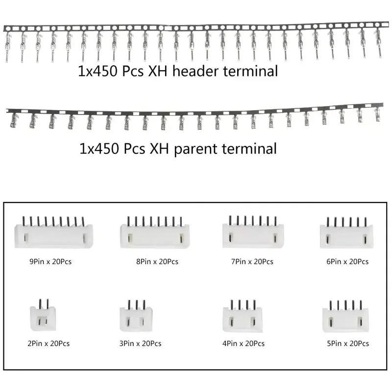 1220Pcs XH2.54mm 2P 3P 4P 5P 6P 7P 8P 9 Pin Jumper Housing Crimp Bare Terminals with Male & Female Connectors Assorted Kit set