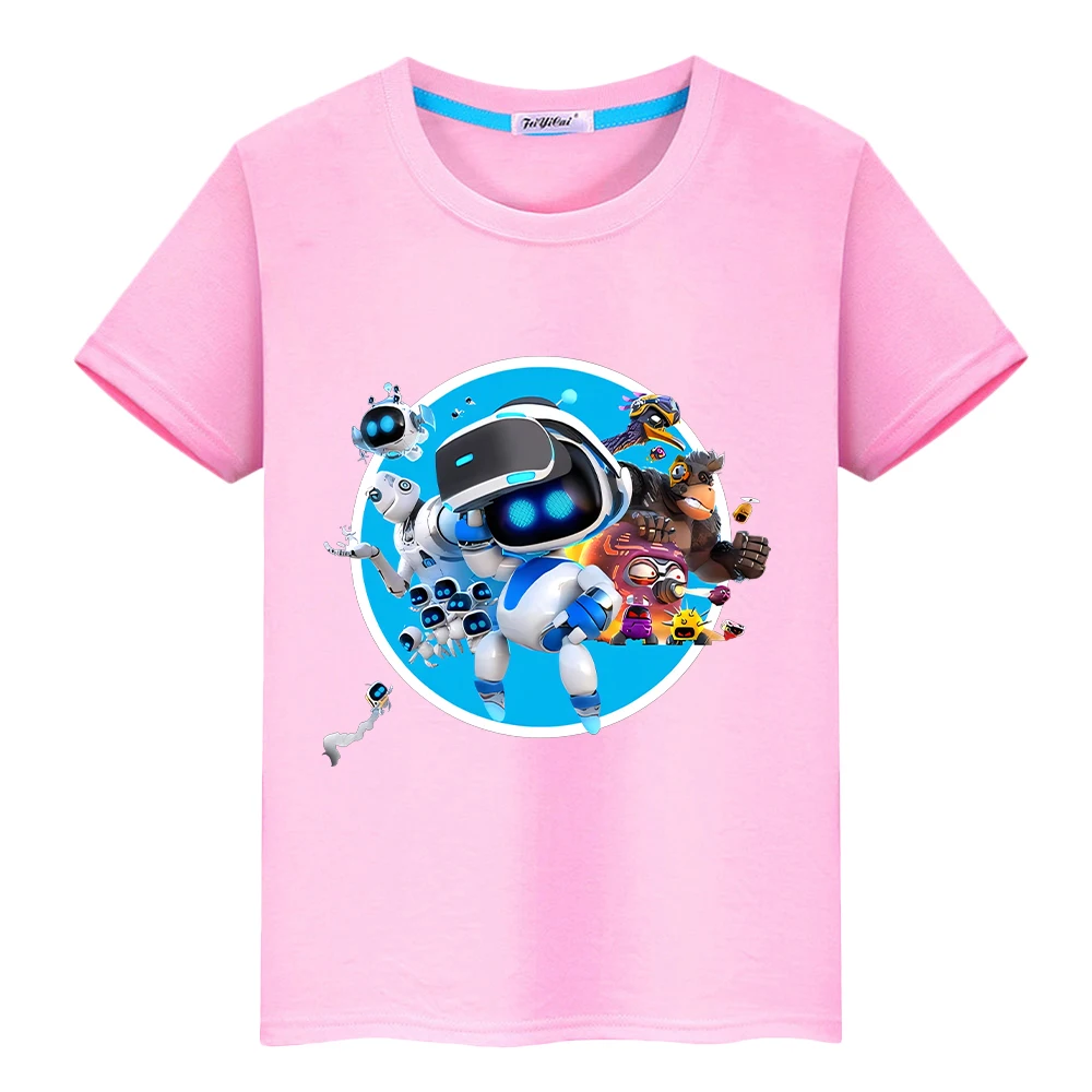 Game Astro Bot print Kawaii t shirt for kids boy 10years 100%Cotton Tops anime Short Cartoon t-shirt y2k one piece girls clothes