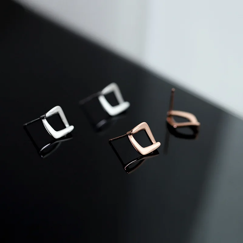 Trendy Sterling Silver Color Polished Hollowed-out Rhombus Gold Stud Earrings for Women Girls Geometry Jewelry Accessories Gifts