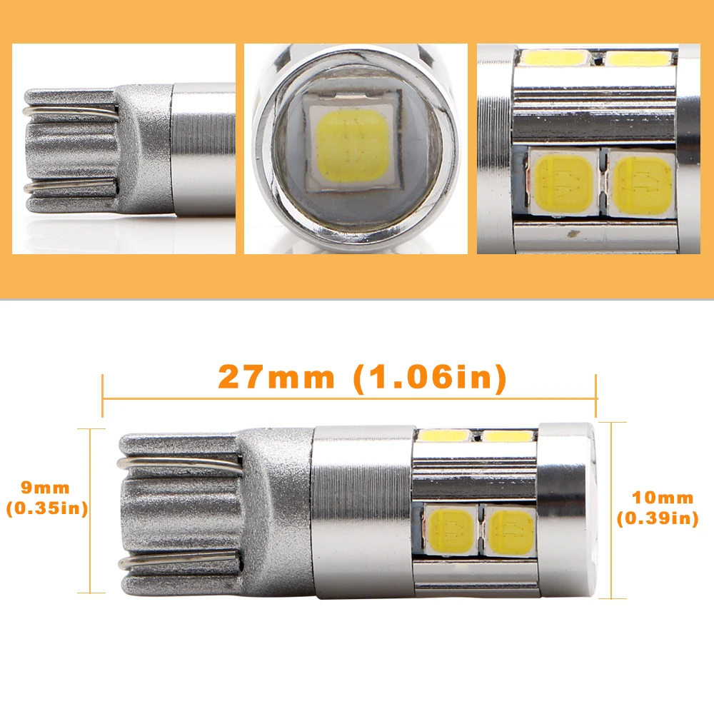 10PCS W5W DC 12V T10 Canbus 3030 9 SMD NO Error Led Bulb Tail Light Indicator White Color Light