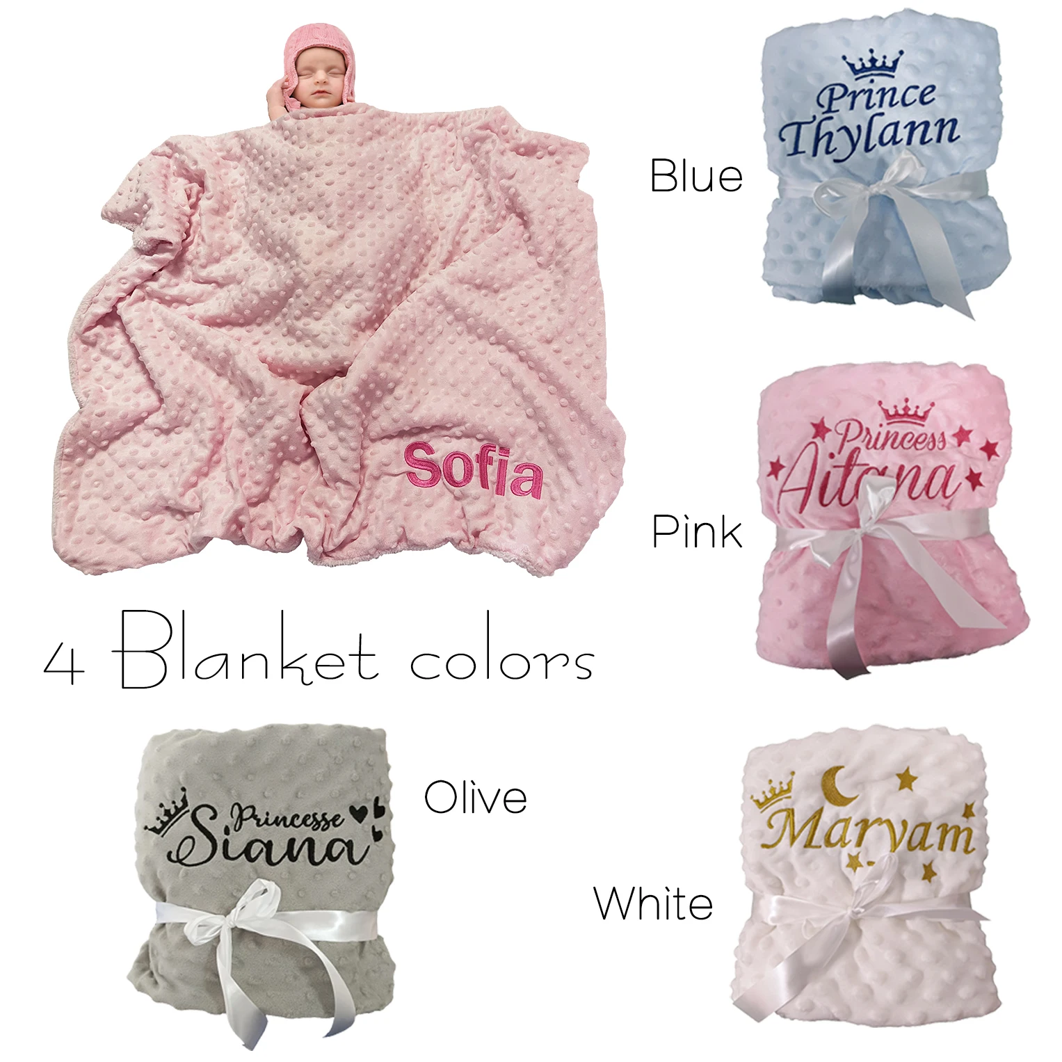 Nome personalizzato coperte per neonato in pile rosa personalizzato per culla, coperta per passeggino, regalo di compleanno per ragazze e ragazzi appena nati