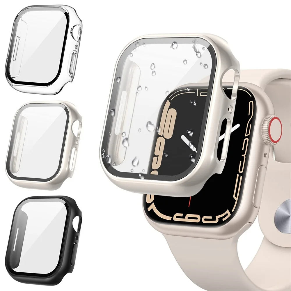 Tempered Glass+cover For Apple Watch Case 44mm 40mm 45mm 41mm 42mm Screen Protector Apple Watch Accessories serie 9 6 5 4 SE 7 8