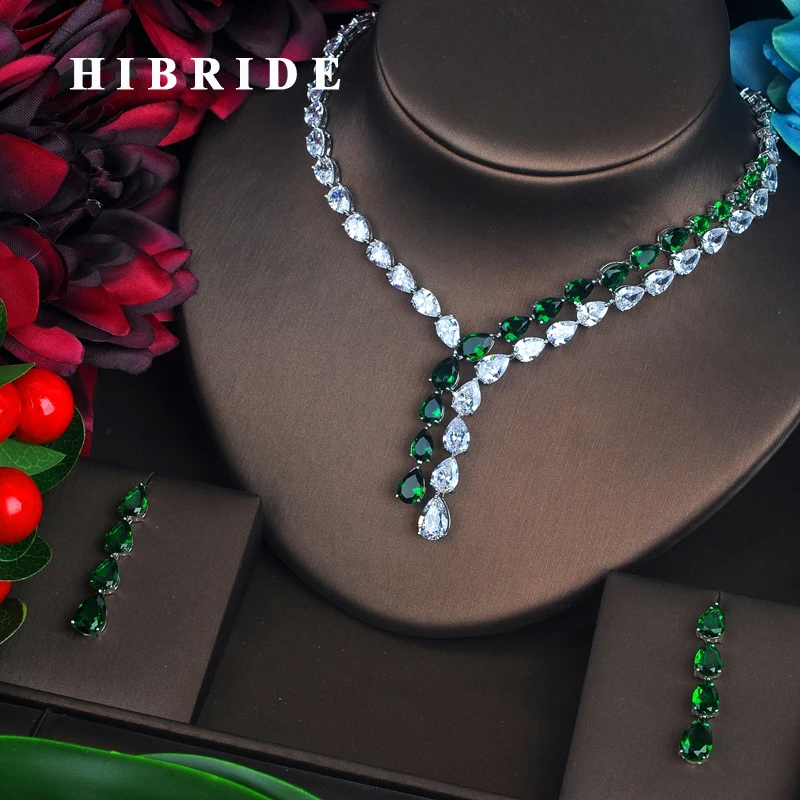HIBRIDE Luxury Clear And Blue Water Drop Jewelry Sets For Women Necklace Set Wedding Dress Accessories Wholesale Price N-388