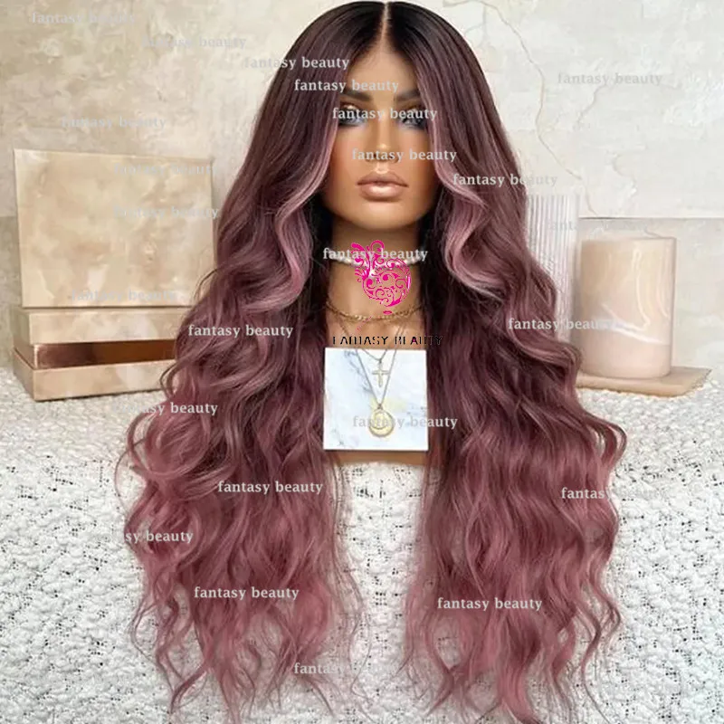 Ombre Pink wig renda kepadatan tinggi tubuh gelombang 100% rambut Remy 13x6 renda depan wig untuk wanita Pink penuh renda wig tanpa lem wig dengan klip