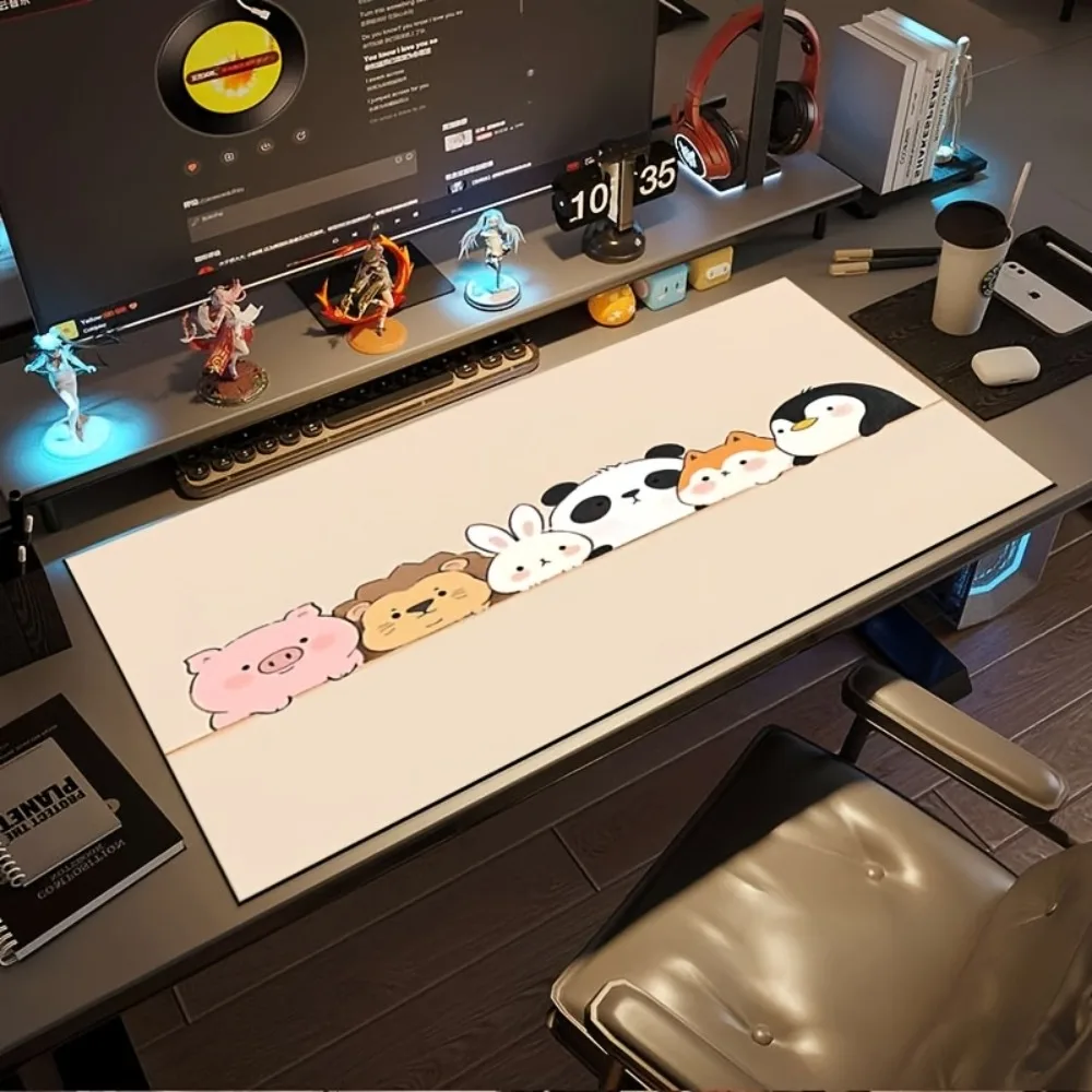

Cute Peeking Animals Large Desk Mat, 90x40cm Pig Lion Rabbit Panda Penguin Extended Mouse Pad, Non-Slip for Home Office