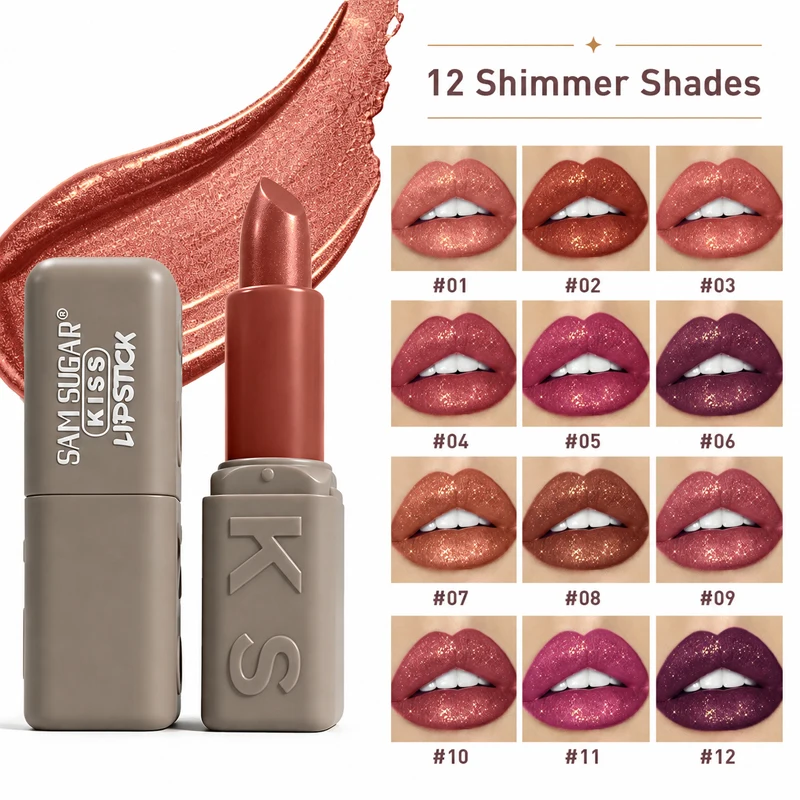 12 Colors Carved Lipstick Set Matte Gold Pearl & Moisturizing Shimmer Lipstick Waterproof Long Lasting Non-Stick Lip Makeup