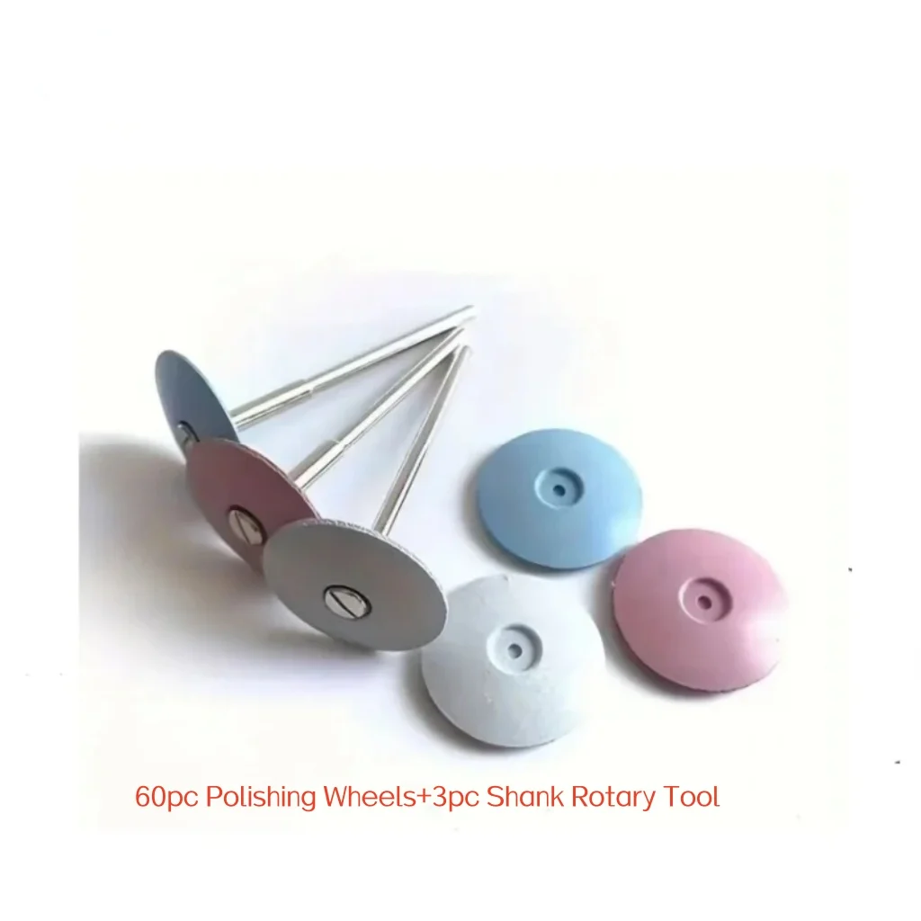 

60 pcs Dental Polishing Wheels Burs Silicone Rubber Polishing Wheels+3pcs Diamond Disc Mandrel For Dental Lab Materials
