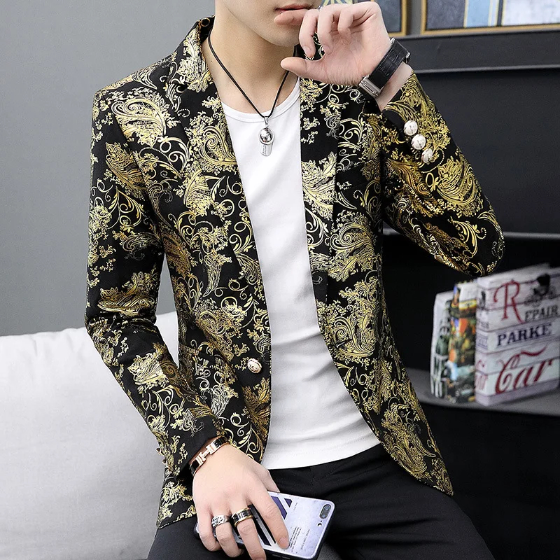 2024 Fashion Men's Spring and Autumn Hot Gold Bright Face Small Suit Youth Korean Edition Slim Fit Non iron Suit Trendy Coat