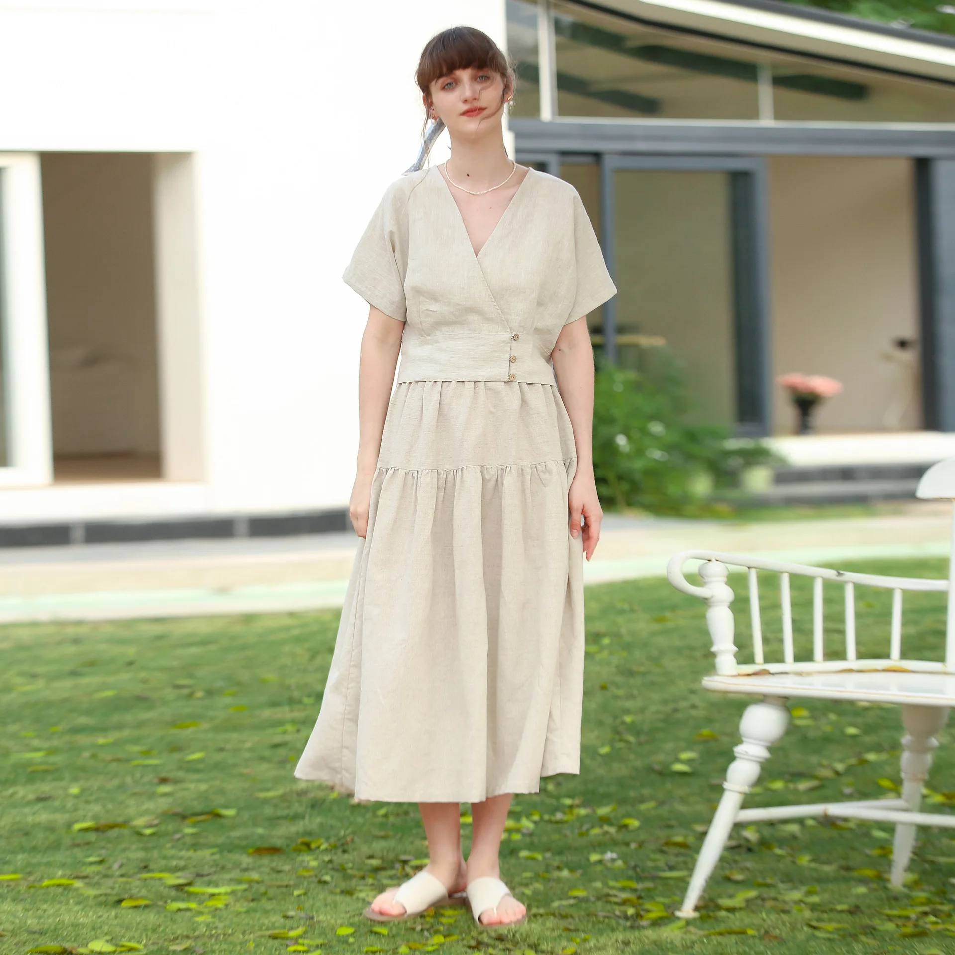 2024 New Linen Cotton Solid Color Loose Skirt Women's Summer Chic Literary Casual Elastic Waist Ruched A-Line Skirts