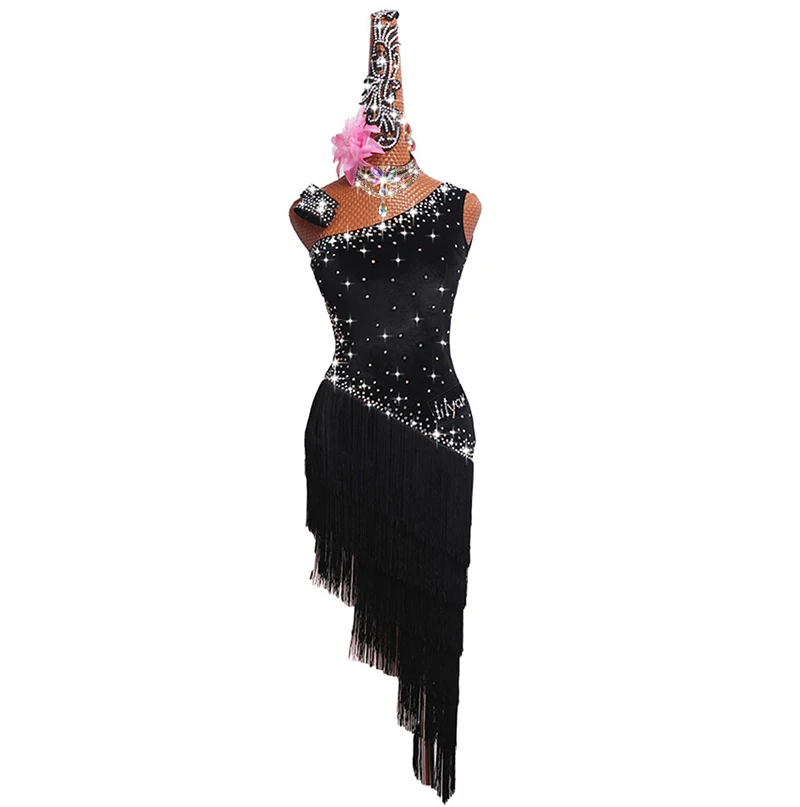 Latin Dance Latin Skirt Competition Costumes Performing Dress Practice Skirt Customize Adult Kids Lady