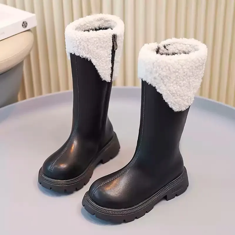 Girls' Fashion Retro Design Casual Warm Long Boots 2026 New Autumn Childrens' Comfortable Cotton Thick Soled Non Slip High Boots