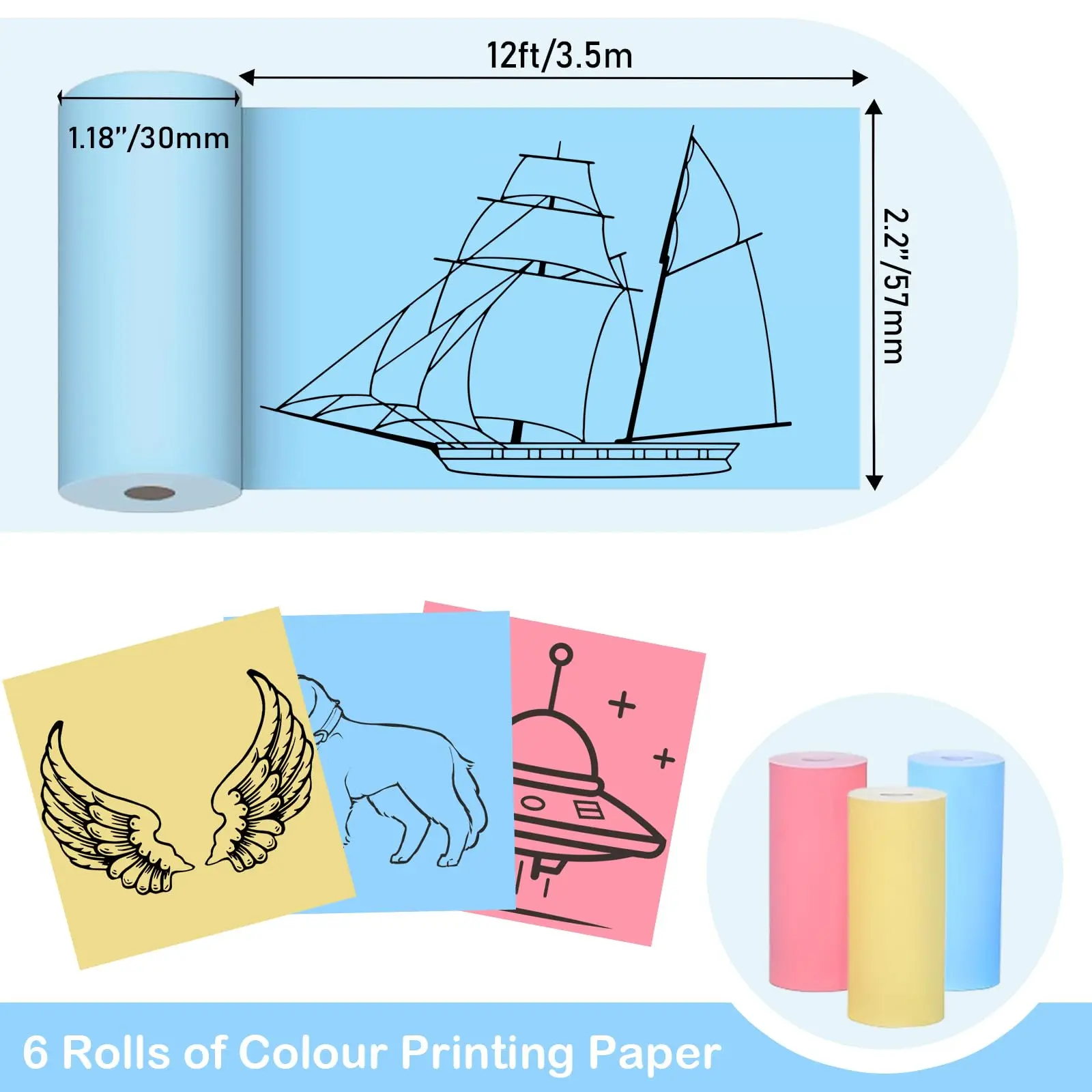 Colored Printer Paper, Mini Thermal Printer Paper, Inkless Print Papers for Most Kids Instant Camera, Photo Labels for Photos