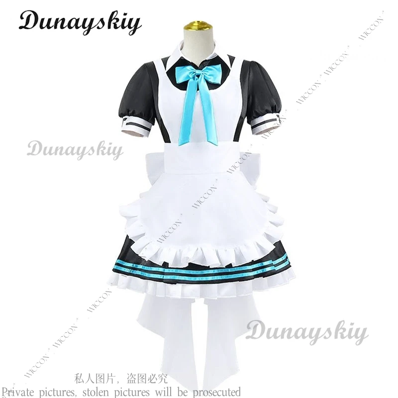 Blauw Archief Kakudate Karin Cosplay Kostuum Meid Jurk Anime Outfits Halloween Uniform Pruik Spel Meid Kostuum Kakudate Karin