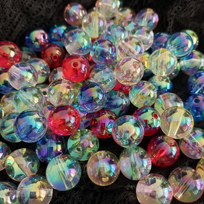 200Pcs Transparent Rainbow Straight Hole Round Beads Beaded Pen Handmade Necklace Jewelry Making Beads String Making Accessories