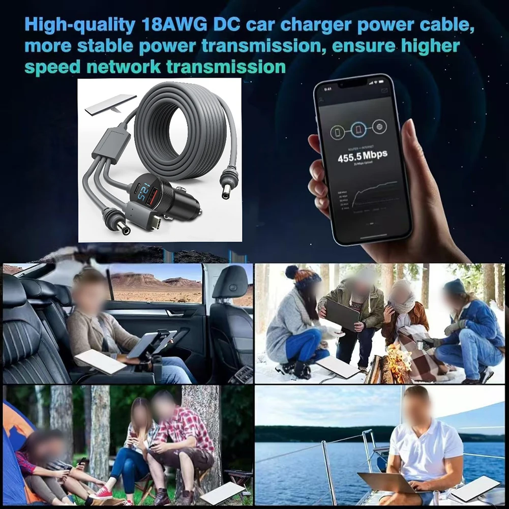 

Автомобильное зарядное устройство 3-в-1 для Starlink Mini, кабель питания 3-в-1 с двумя USB-портами (12В-48В, цифровой дисплей)