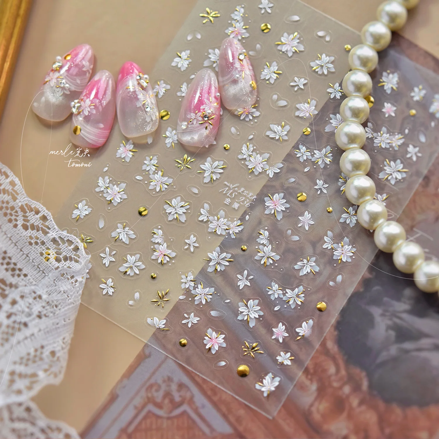 Dreamy Cute White Horse Pony Flower Cluster Dawn Light Radiancec Bliss Petal Metal Adhesive Nail Art Sticker Manicure Decals DIY