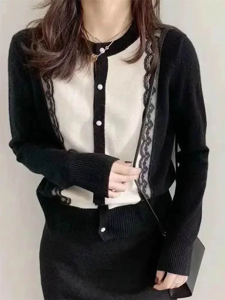 니트 가디건 의류 얇은 스웨터 경량 가디건 여성용 라운드 넥 패션 탑 레이스 니트 루즈핏 아우터 2025