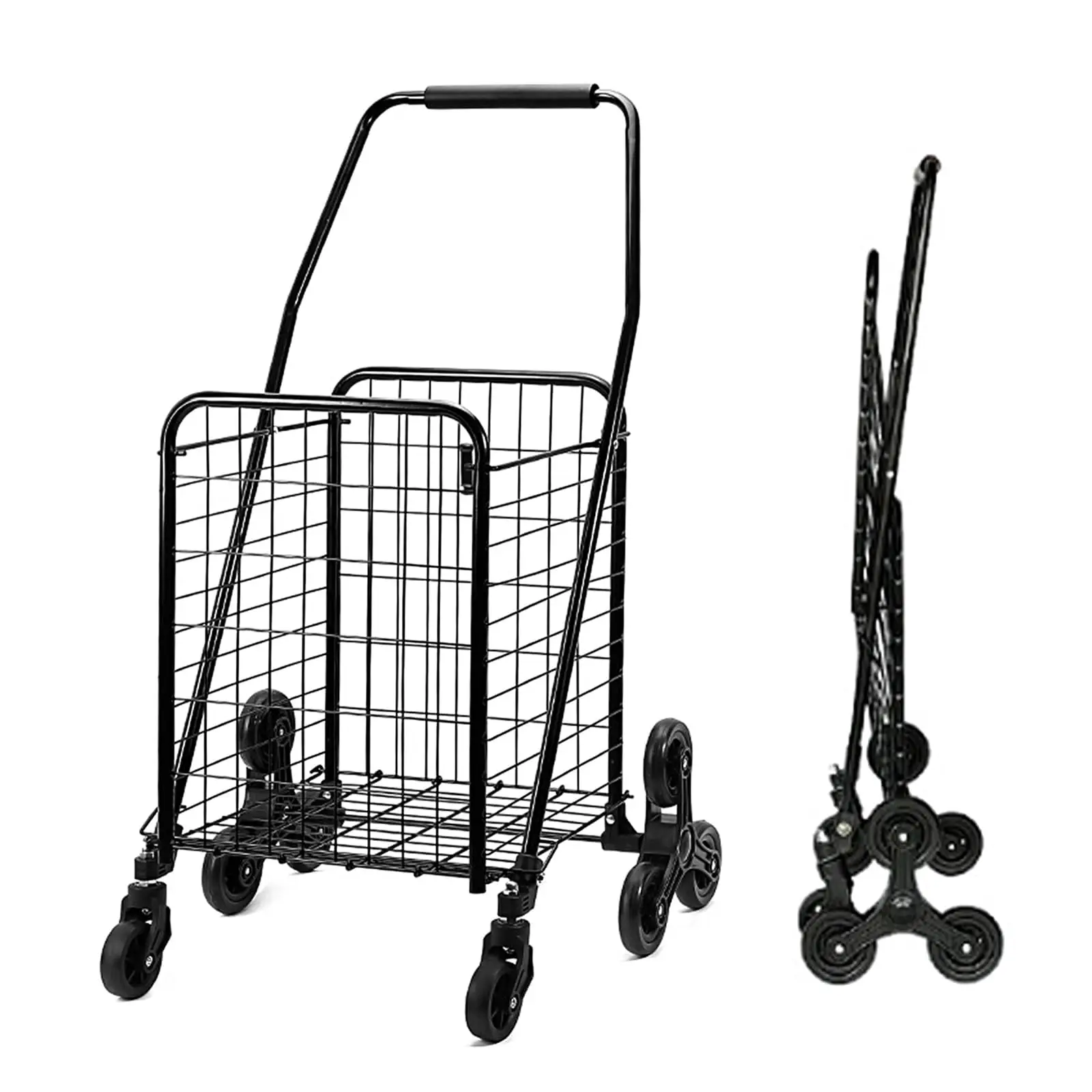 Jumbo Folding Shopping Cart, Grocery Cart on Wheels Foldable, Utility Cart for Groceries Laundry Book Luggage Travel