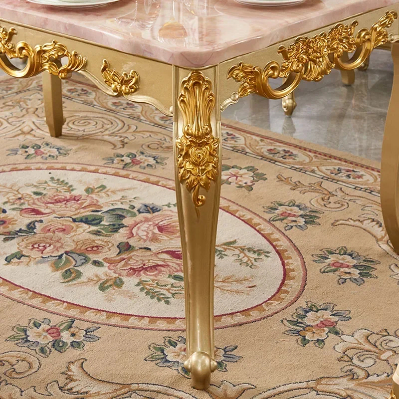 Design Wooden Luxury Table Gold Vintage European Space Saving Dining Table Rectangular Living Room Esstisch Restaurant Furniture