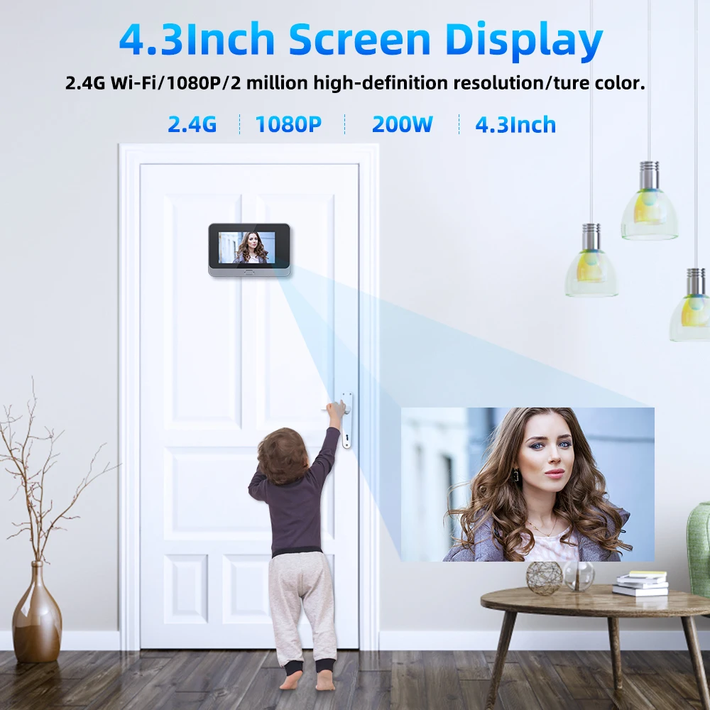 Sectyme Smart Tuya 1080P WiFi Door Bell Peephole Camera 5000 mAh Audio 4.3 inch PIR Night Vision Infrared Door Digital Viewer