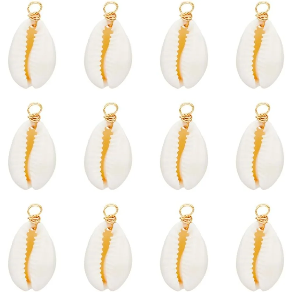 100Pcs Shell Charms Gold Cowrie Shell Pendants Natural Plated Conch Charms Metal Dangle Clam Shell Scallop Conch Pendants