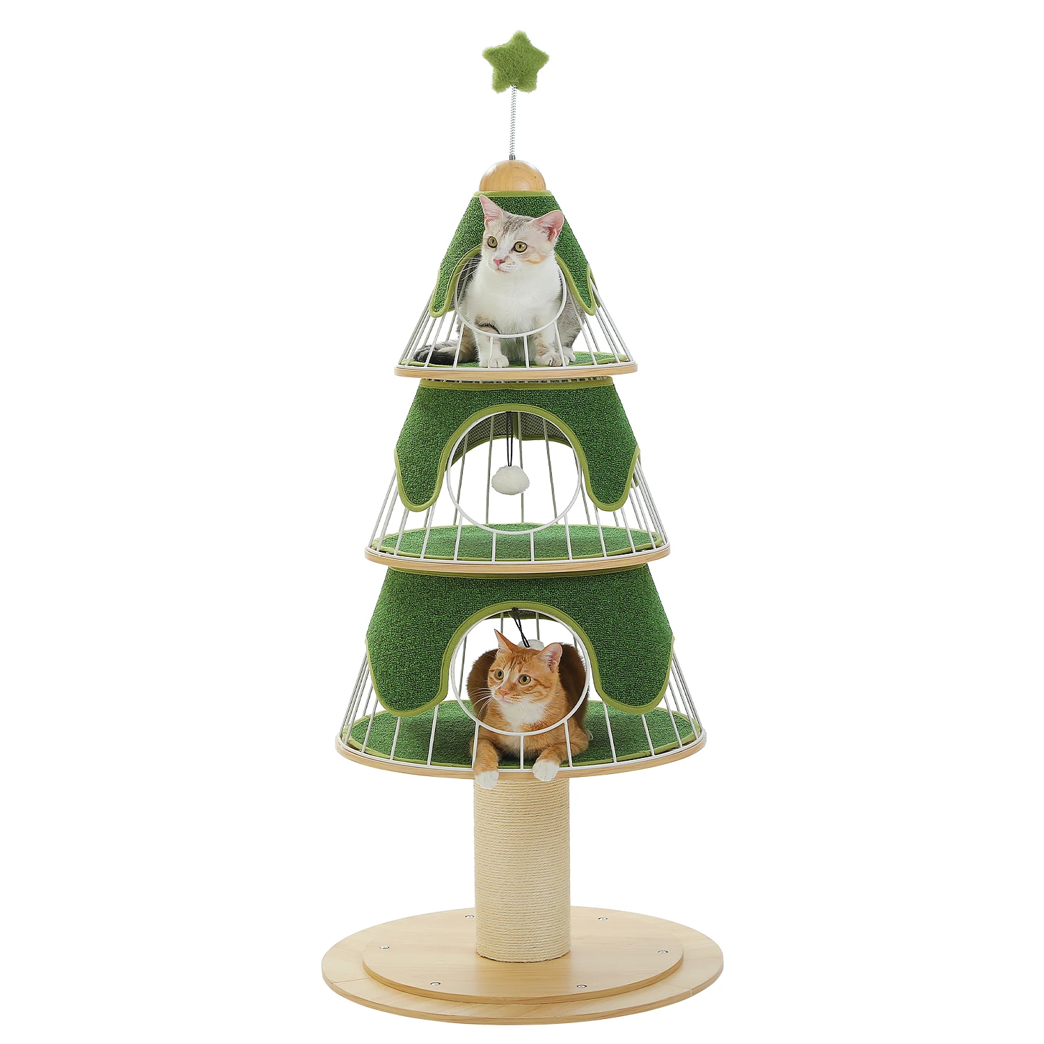 Torre per gatti moderna per albero di Natale con tiragraffi spesso, torre per gatti in legno, 3 condotti, tappetino sostituibile per mobili per gatti resistenti