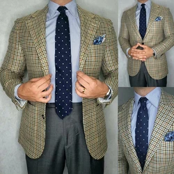 Autumn Winter Men's Suits Coat Notch Lapel Houndstooth Groom Wear Slim Fit Business Office Blazer Tuxedos Only Jacket