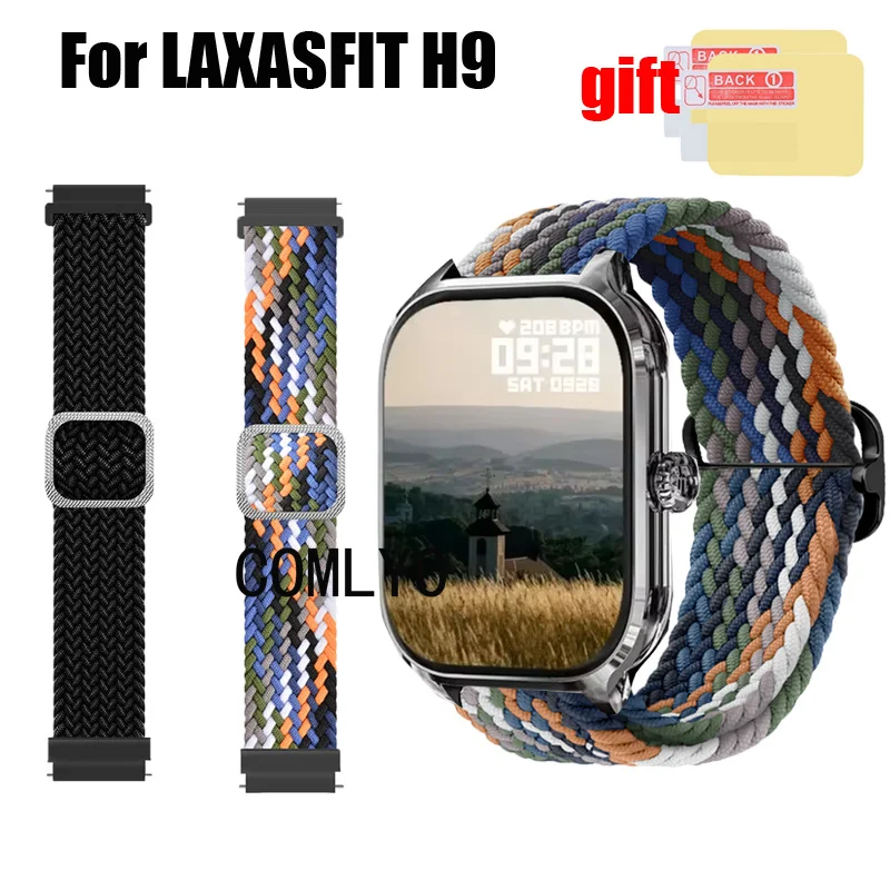 Para laxasfit h9 cinta relógio inteligente banda cinto de náilon ajustável macio respirável pulseira protetor de tela filme
