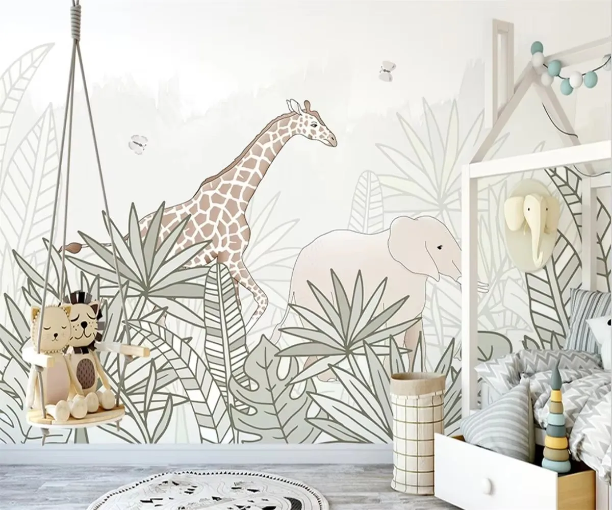 papel de parede Custom modern new bedroom living room decoration painting tropical plant giraffe background wallpaper