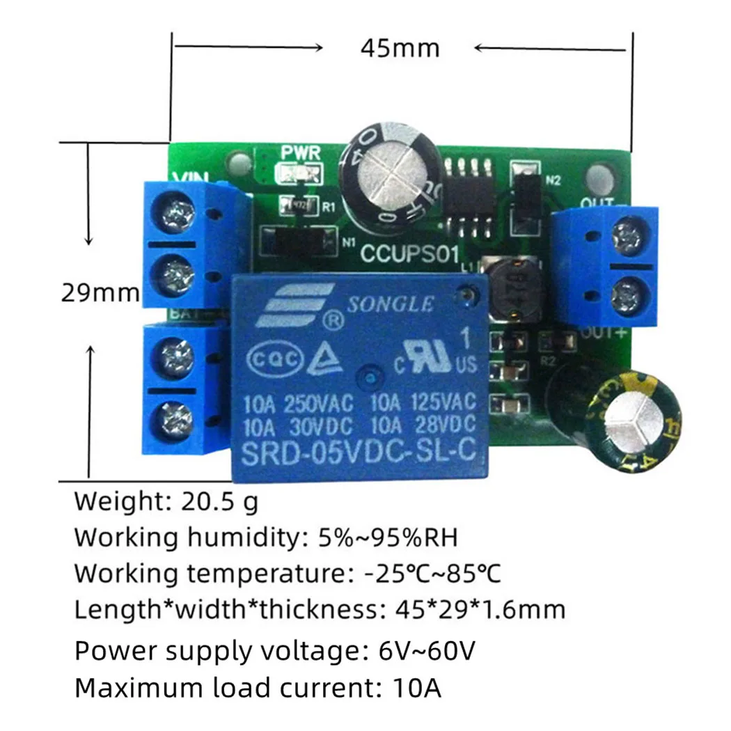 CCUPS01 UPS Emergency Cut-off Battery Power Supply 6V-60V Control Board  Power-OFF Protection Automatic Switching Module