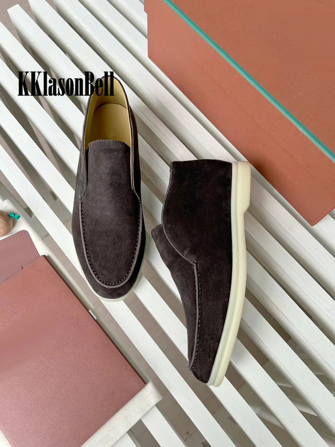 10.9 mocassini alti da donna in pelle scamosciata di mucca Casual comode scarpe Slip-On KKlasonBell