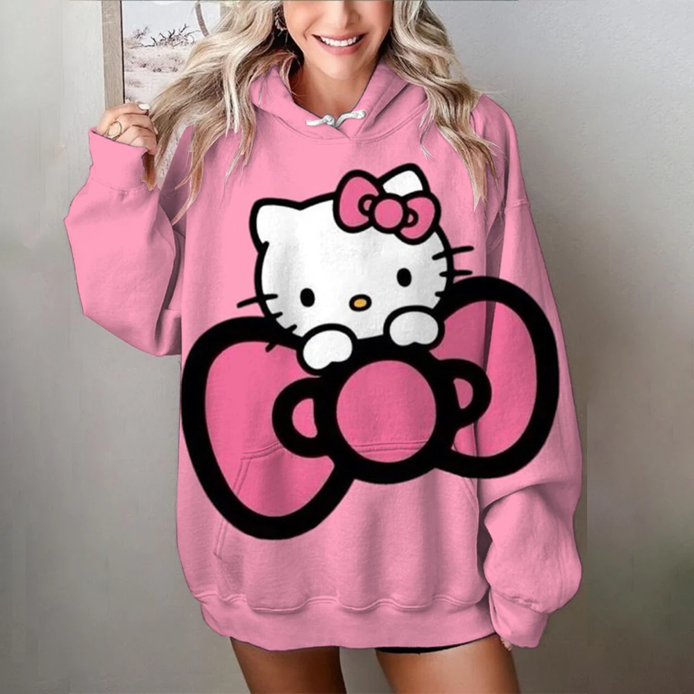 Autumn Beautiful Cute Hello Kitty print Hoodies Women Fashion Casual Sweatshirts Oversized Hoodie Pullovers Tracksuit Clothing