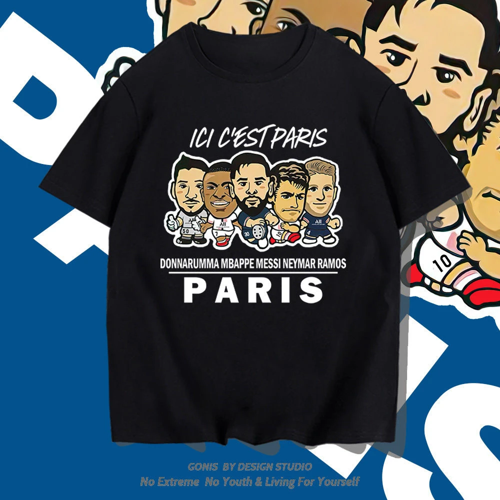 Saint-germain Paris Soccer Stars Short Sleeve Messi Cotton Printed Short Sleeve T-shirt Men's and Women's Neymar Jerseys