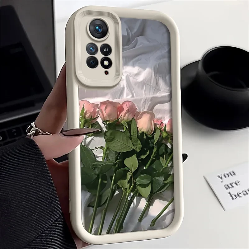 Rose Flower Silicone Case For Xiaomi Redmi Note 11 11S 10 10S 9 8 7 Pro Plus 4G 5G Coque Camera Lens Portector Cover