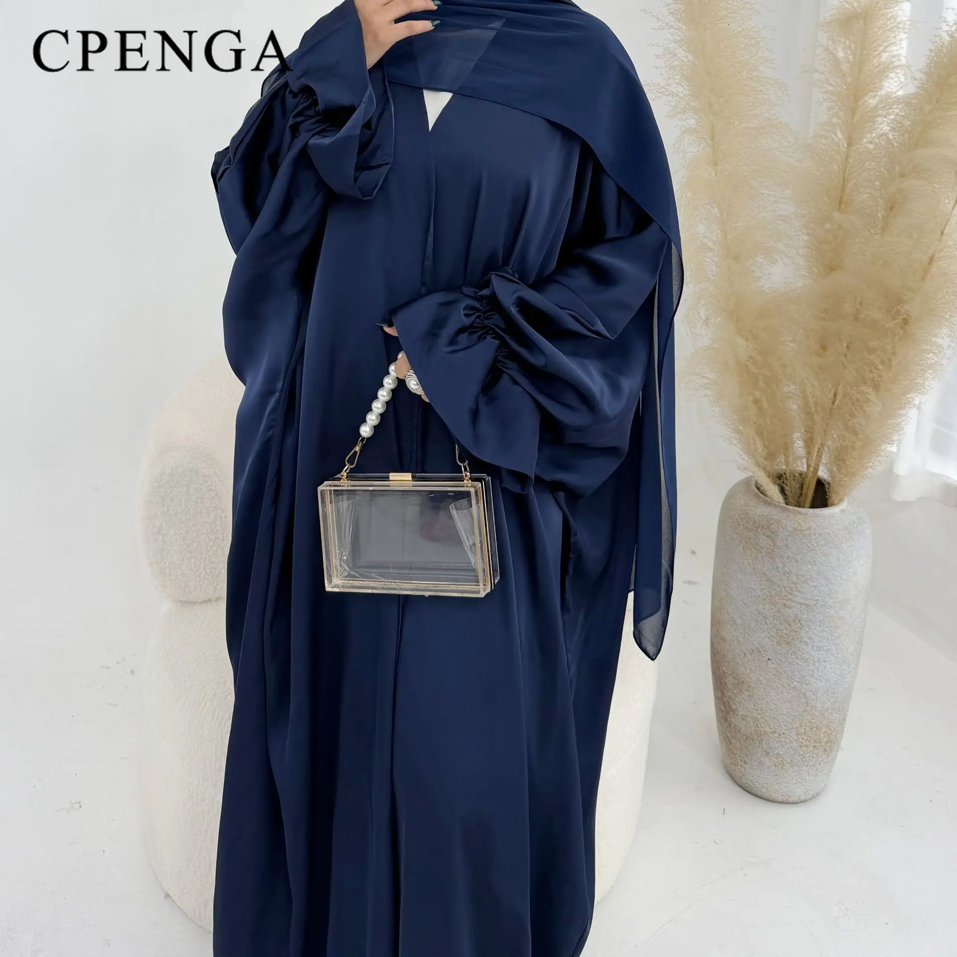 

Рамадан Ближневосточное синтетическое атласное платье Абая для мусульманских женщин Элегантное Дубайское скромное платье-кардиган Исламский наряд для отпуска